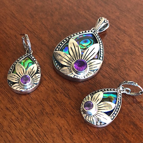 Silver set with abalone pearl and amethyst🌸earrings with pendant 🌺 - Picture 8 of 14